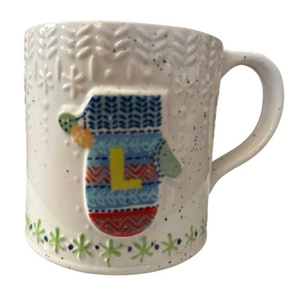 Anthropologie Bundled Up Monogram Letter ‘L’ Winter Coffee Tea Mitten Mug - Picture 1 of 7
